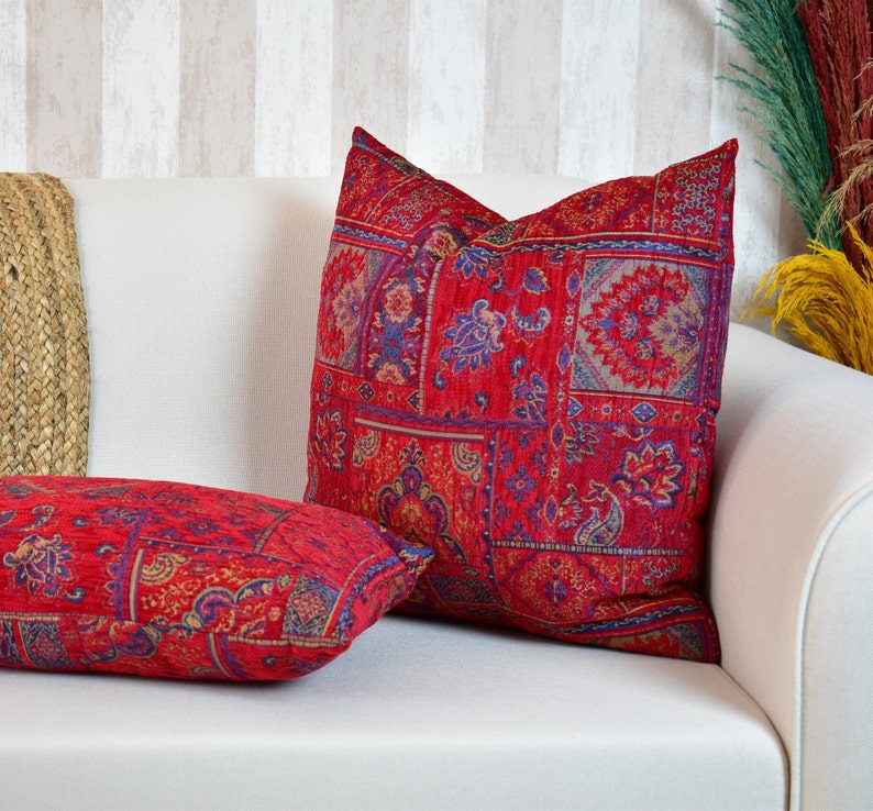 Boho Kilim Pillow Cover, Turkish Rug Throw Pillow, Bohemian Cushion Cover, Moroccan Persian Pillow, Cozy Chenille Pillow Cover, Any Sizes image 3