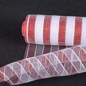 White Red Stripes -Metallic - Poly Deco Mesh - 10 Inch x 10 Yards XB9171001