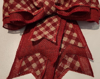Red Diagonal Check 10-inch Burlap Wreath Bow