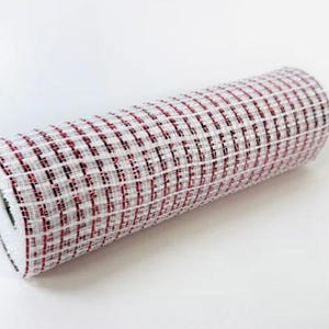 Red Metallic Stripes on White - Poly Deco Mesh - 10 Inch x 10 Yards