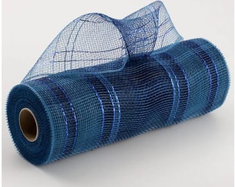 Blue and Royal Multi Stripe Poly Deco Mesh - 10 Inch x 10 Yards
