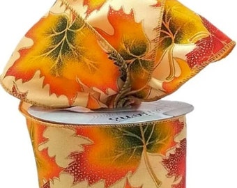 Fall Leaves Ribbon 2.5 inches 10 yards or Cut by the yard .090 per yard