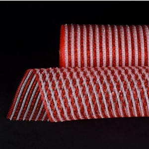 White and Red Foil - Poly Deco Mesh - 10 Inch x 10 Yards