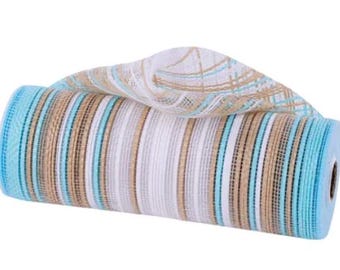Robins egg vertical ombre stripe Deco Mesh - 10 Inch x 10 Yards RE13861X