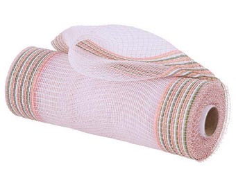 Border Stripe Deco Mesh Blush, white, sage, natural– 10" × 10 Yards RE85063H