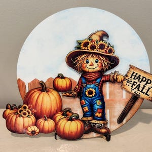 FALL CLEARANCE ONE Dollar Rustic Scarecrow Round – 9 Inch Layered Scarecrow – Happy Fall Y’all Centerpiece
