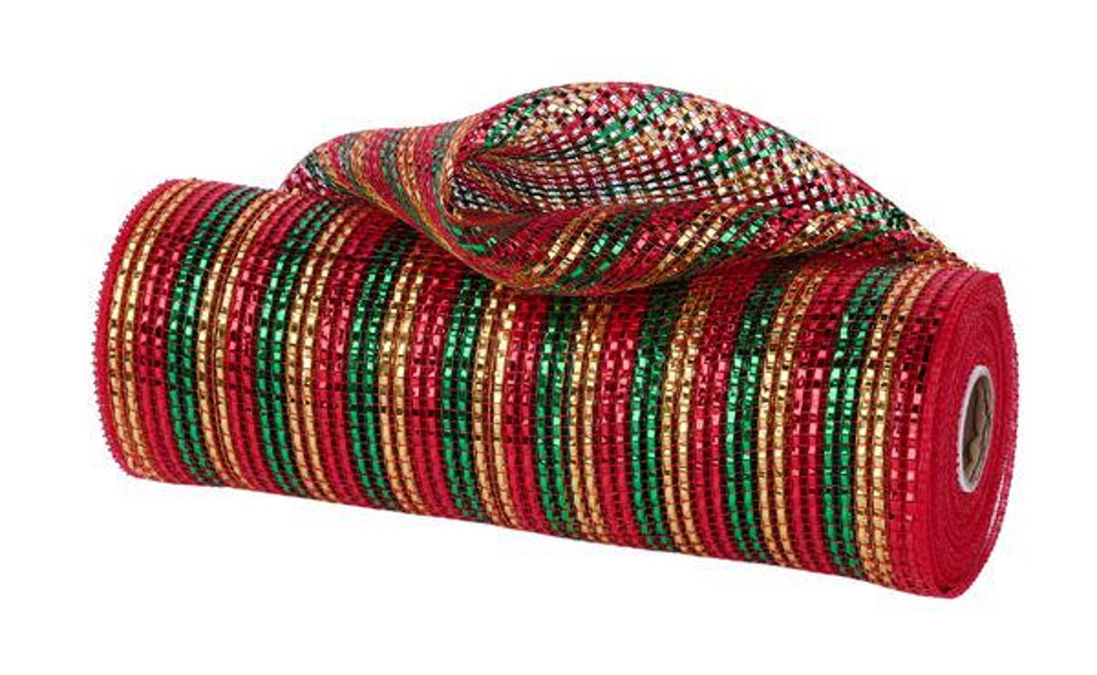 Red Gold Green Wide Foil Deco Mesh – 10