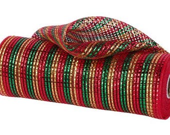 Red Gold Green Wide Foil Deco Mesh – 10" × 10 Yards RE801794