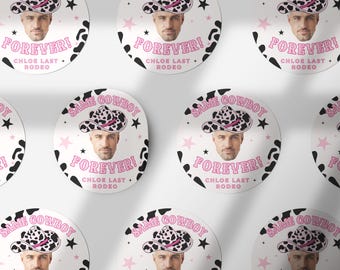 Same Cowboy Forever Hen Party Stickers, Personalised Bachelorette Labels, Pink Cowgirl Favours, Last Rodeo Party Decor, Celebration Stickers