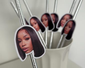 Canudos e ponteiras de canudo personalizados com carinhas, decorações personalizadas para festas de coquetel, acessórios para bebidas de aniversário, artigos divertidos para festas de bar.