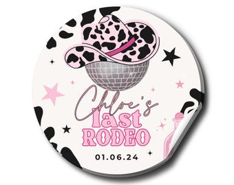 Last Rodeo Hen Party Stickers, Personalised Bachelorette Labels, Pink Cowgirl Party Favours, Gift Bag Stickers, Birthday Celebration Decor