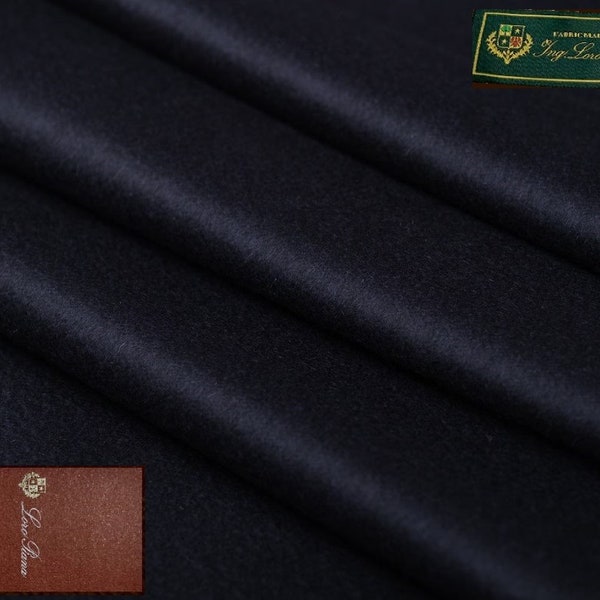 Tissu cachemire LORO PIANA. Tissu noir tissé en ITALIE. Matériau lourd pour manteau et veste de luxe, finition très douce, 150 cm de large