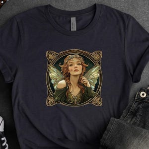 Art Nouveau Fantasy Fairy T-Shirt | Woodland Elf Bust Design | Roleplay, LARP, Cosplay Shirt, Vintage Elf tshirt, Fairy gift tee