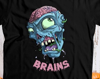 Brains Zombie Halloween T-Shirt, Retro Spooky Graphic Tee