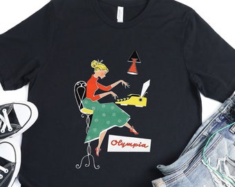 Olympia Typewriter Graphic Tshirt, typewriter Shirt, 1930s, Original, Tik tok, vintage tshirt, typewriter print shirt poet, novelist, gift