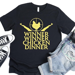 Winner Winner Chicken Dinner Tshirt – Funny Gamer shirt with Crosshairs and Rifles – Hunting Shirt for Men, Gamers and RPG