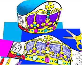 DIY Coronation Crown for King Charles III - Easy-to-Use Coloring Page Paper Template for Kids