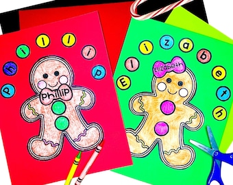 Gingerbread Man Kids Craft | Christmas Craft Editable Personalized Names | Digital Paper Template Download Gingerbread Man