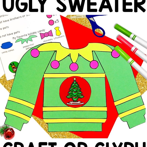 Ugly Christmas Sweater Craft Template Instant Download | Ugly Xmas Sweater Craft for Kids | Ugly Jumper Craft Digital PDF