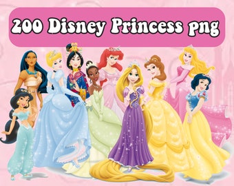 Paquete de imágenes prediseñadas de princesas Disney, gráficos PNG (descarga instantánea)