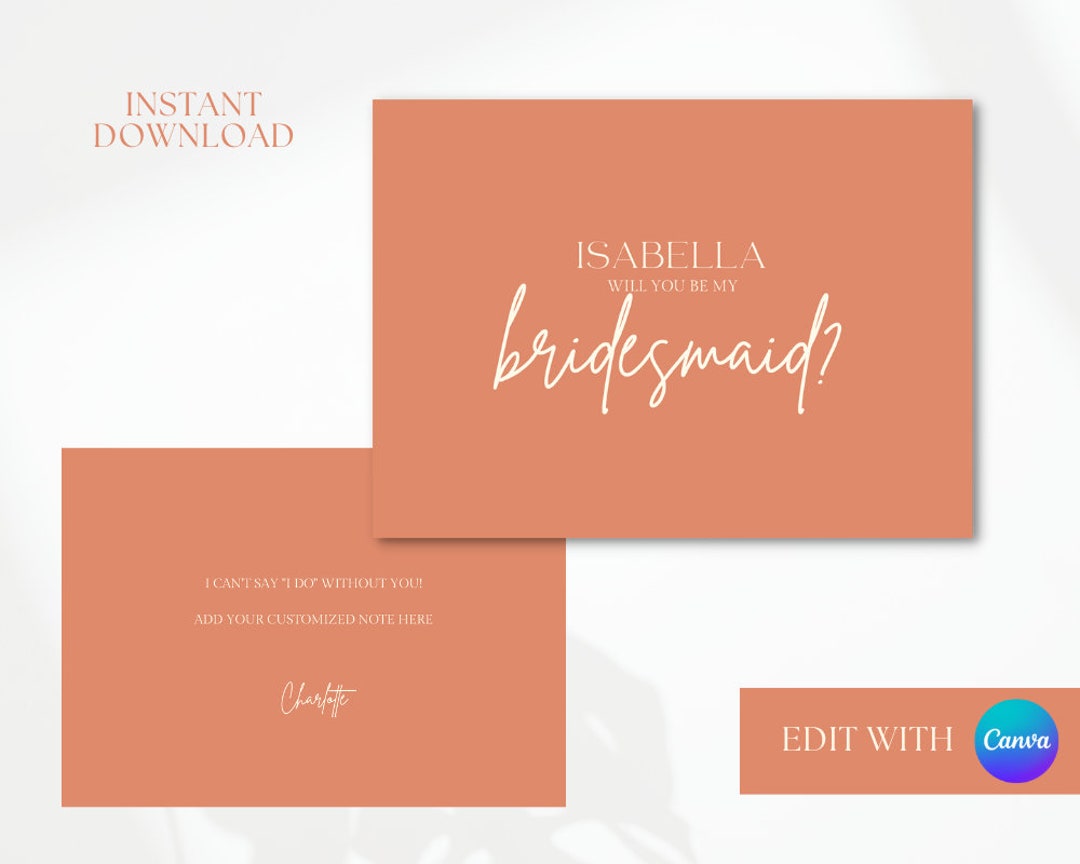 Bridesmaid Ask Card Template, Editable Wedding Card, Printable Wedding ...