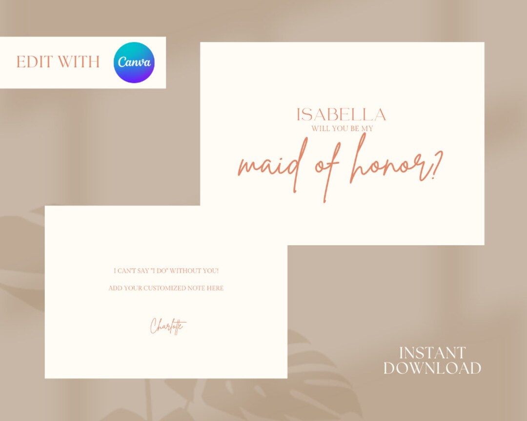 Maid of Honor Ask Card Template, Editable Wedding Card, Printable ...