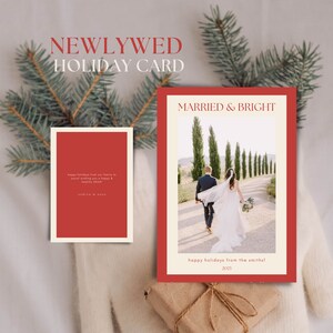 Carte de vœux 2023 pour jeunes mariés, impression modifiable sur toile avec modèle photo, carte de Noël, téléchargement immédiat personnalisable, 5 x 7 minimaliste simple