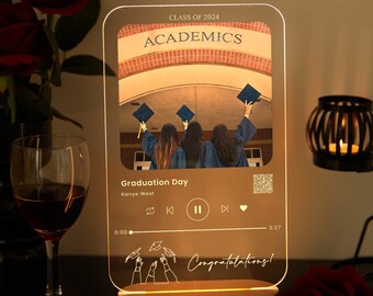 Custom Graduation Gift, College Graduation Gift, Acrylic Music Plaque, Graduate LED Plaque, Acrylic Photo Plaque, Gift for Class 2024