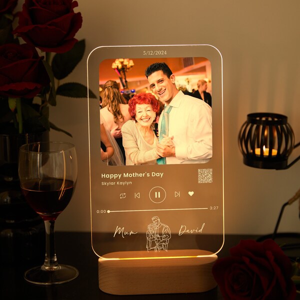 Custom acrylic music plaque for Mom,Mother's Day Gift,LED plaque with photo,Anniversary acrylic plaque,custom picture frames,song frames