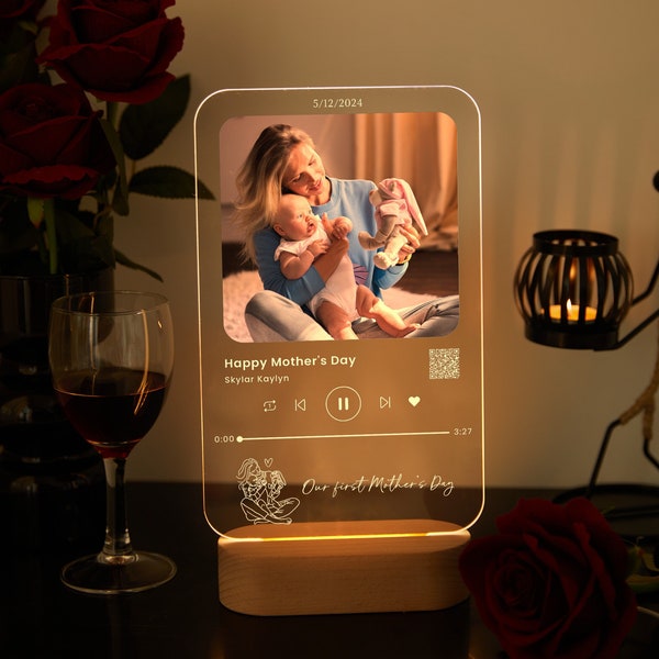 Acrylic music plaque for Mom,Mother's Day Gift,Custom LED plaque with photo,Anniversary acrylic plaque,custom picture frames,song frames