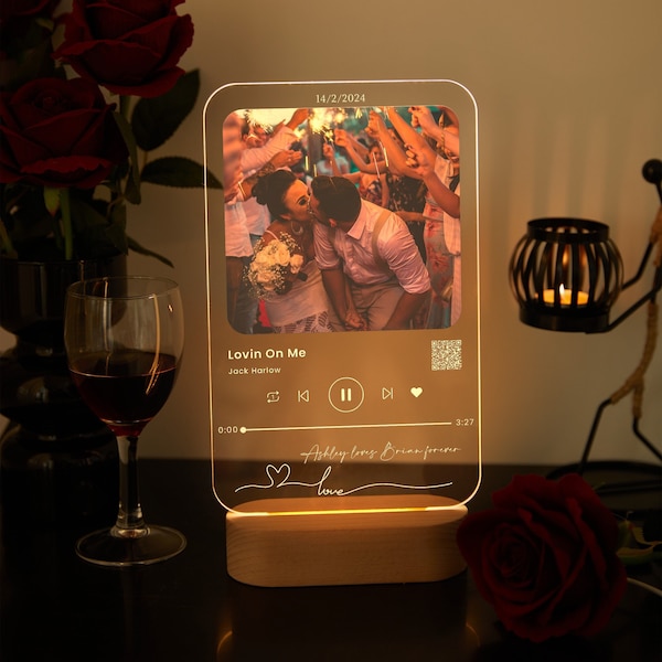 Custom acrylic music plaque,unique Wedding LED plaque,acrylic plaque with photo,custom picture frames,song picture frame,Anniversary gift