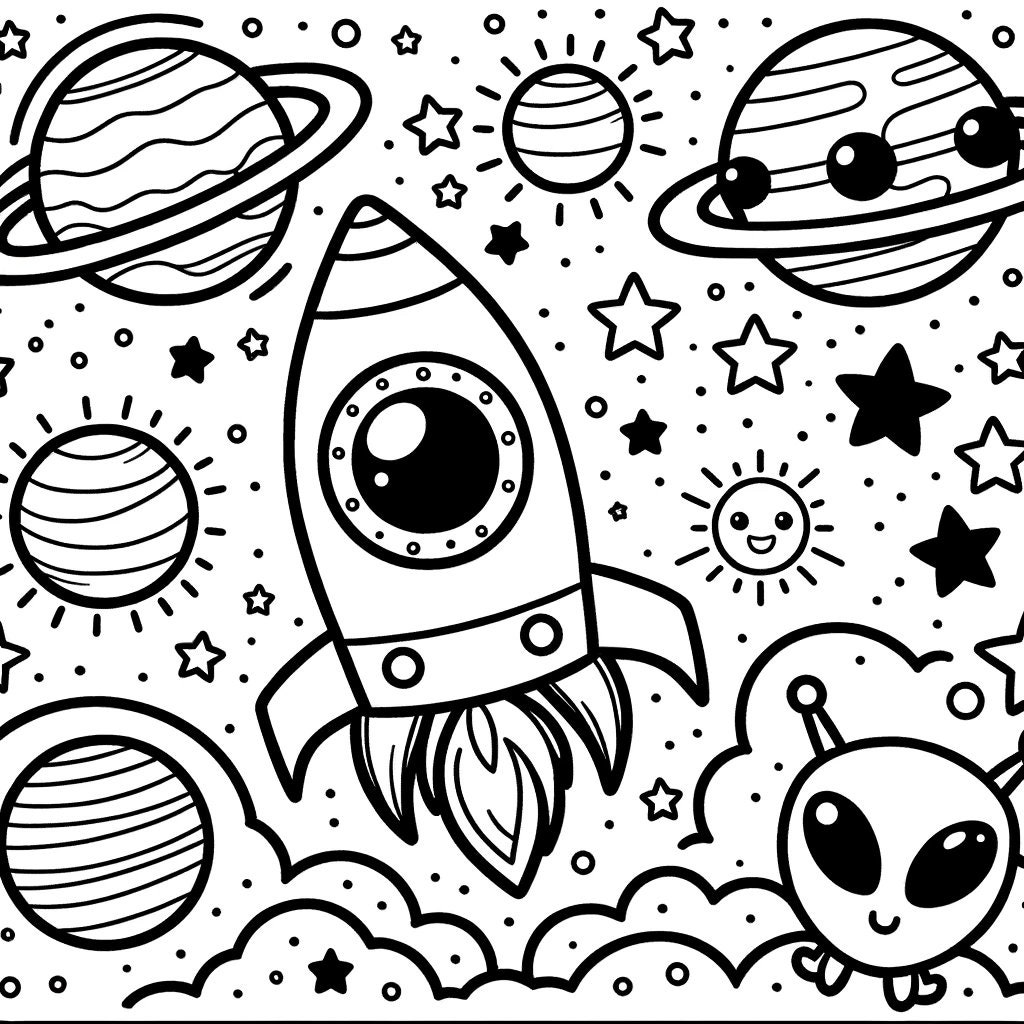 Kids Coloring Book Pages 6 Pack Aliens and the Universe - Etsy