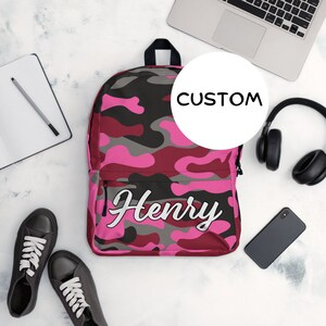 Custom Name Military Themed Backpack, Personalized Army Camo Backpack, Army Camouflage Backpack Back To School, Made To Order Military Bag