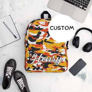 Custom Name Military Themed Backpack, Personalized Army Camo Backpack, Army Camouflage Backpack Back To School, Made To Order Military Bag