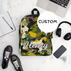 Custom Name Military Themed Backpack, Personalized Army Camo Backpack, Army Camouflage Backpack Back To School, Made To Order Military Bag