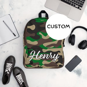 Custom Name Military Themed Backpack, Personalized Army Camo Backpack, Army Camouflage Backpack Back To School, Made To Order Military Bag