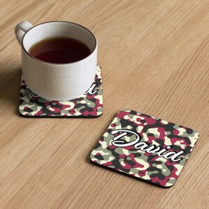 Personalized Army Camouflage Coaster Set, Custom Name Military Inspired Drink Coasters, Army Camo Home Decor, Military Enthusiast Gift
