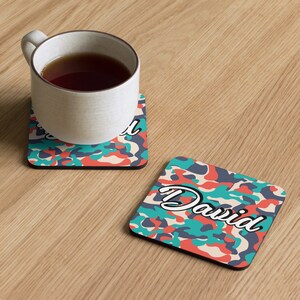 Personalized Army Camouflage Coaster Set, Custom Name Military Inspired Drink Coasters, Army Camo Home Decor, Military Enthusiast Gift