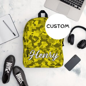Custom Name Military Themed Backpack, Personalized Army Camo Backpack, Army Camouflage Backpack Back To School, Made To Order Military Bag