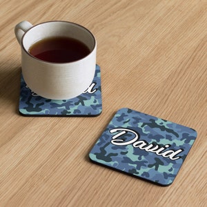 Personalized Army Camouflage Coaster Set, Custom Name Military Inspired Drink Coasters, Army Camo Home Decor, Military Enthusiast Gift
