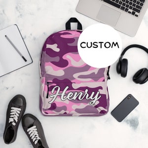 Custom Name Military Themed Backpack, Personalized Army Camo Backpack, Army Camouflage Backpack Back To School, Made To Order Military Bag