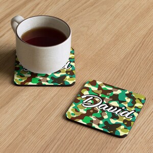 Personalized Army Camouflage Coaster Set, Custom Name Military Inspired Drink Coasters, Army Camo Home Decor, Military Enthusiast Gift