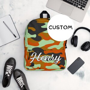 Custom Name Military Themed Backpack, Personalized Army Camo Backpack, Army Camouflage Backpack Back To School, Made To Order Military Bag