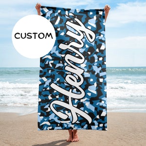 Personalized Army Camouflage Towel, Custom Name Military Beach Towel, Camo Lover Towel, Military Bath Towel, Personalized Gift For Military