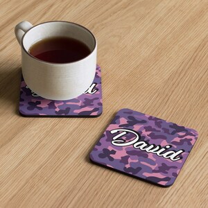 Personalized Army Camouflage Coaster Set, Custom Name Military Inspired Drink Coasters, Army Camo Home Decor, Military Enthusiast Gift