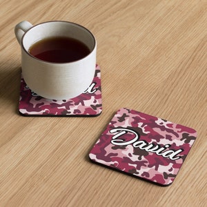 Personalized Army Camouflage Coaster Set, Custom Name Military Inspired Drink Coasters, Army Camo Home Decor, Military Enthusiast Gift
