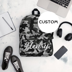 Custom Name Military Themed Backpack, Personalized Army Camo Backpack, Army Camouflage Backpack Back To School, Made To Order Military Bag