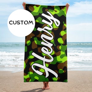 Personalized Army Camouflage Towel, Custom Name Military Beach Towel, Camo Lover Towel, Military Bath Towel, Personalized Gift For Military