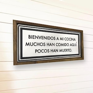 Welcome to my kitchen,  Hispanic kitchen beautiful wood sign w/cedar edge frame, spanish sign, hispanic, mexican decor