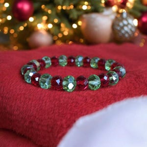 Christmas Bracelet: Red & Green Crystal Rondelle Glass Beads